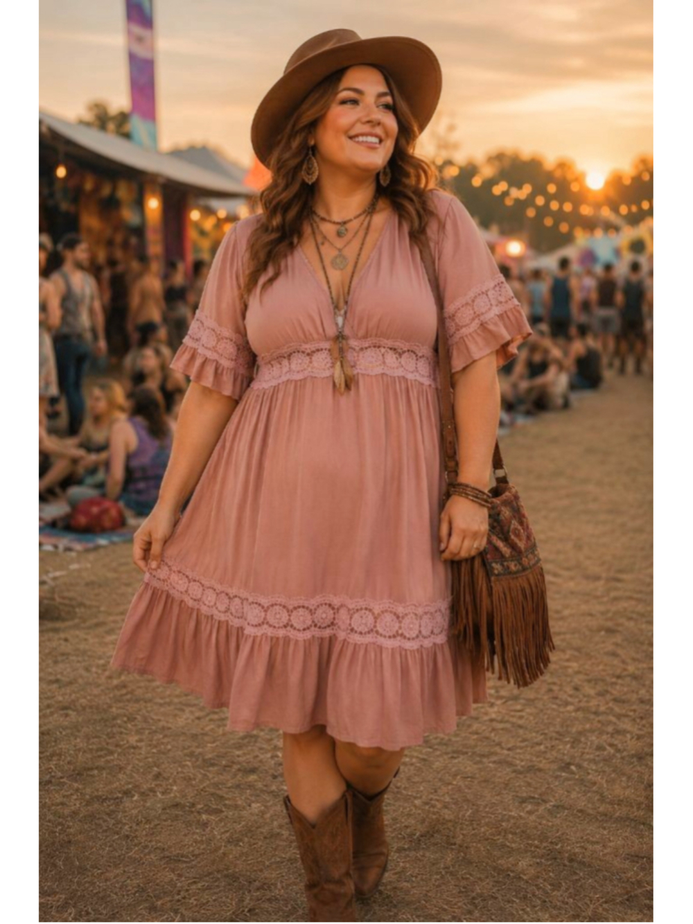 Kim-zy Boho Gypsy Midi Dress Plus Sz 20 Lilac V Neck Crochet